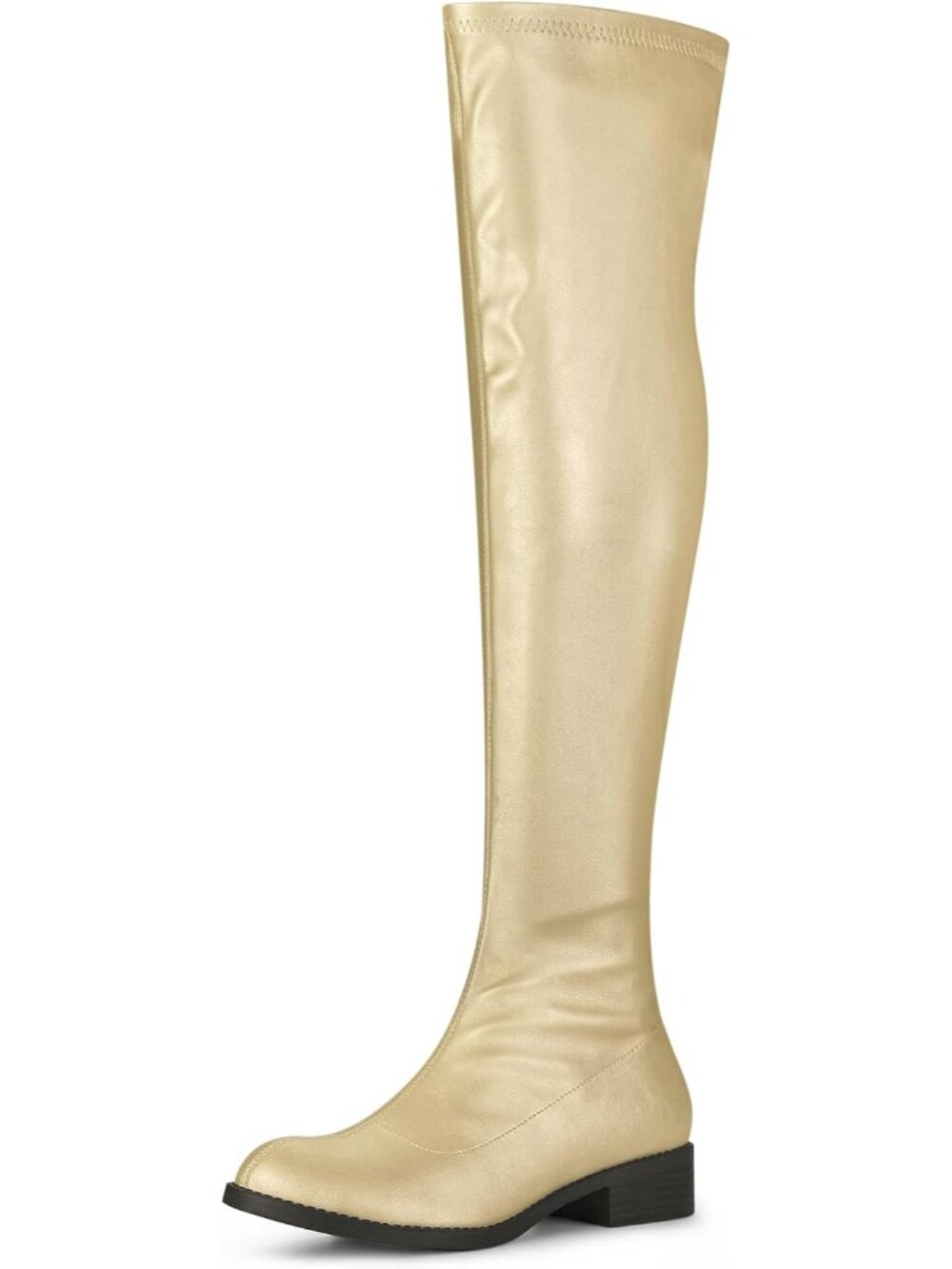 👢Women's Gold Thigh High Boots Low Block Heel Fashion Over the Knee High Boots